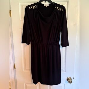 Olivia Matthews Black Sheath Dress with Cowl Neck and 3/4 Sleeves